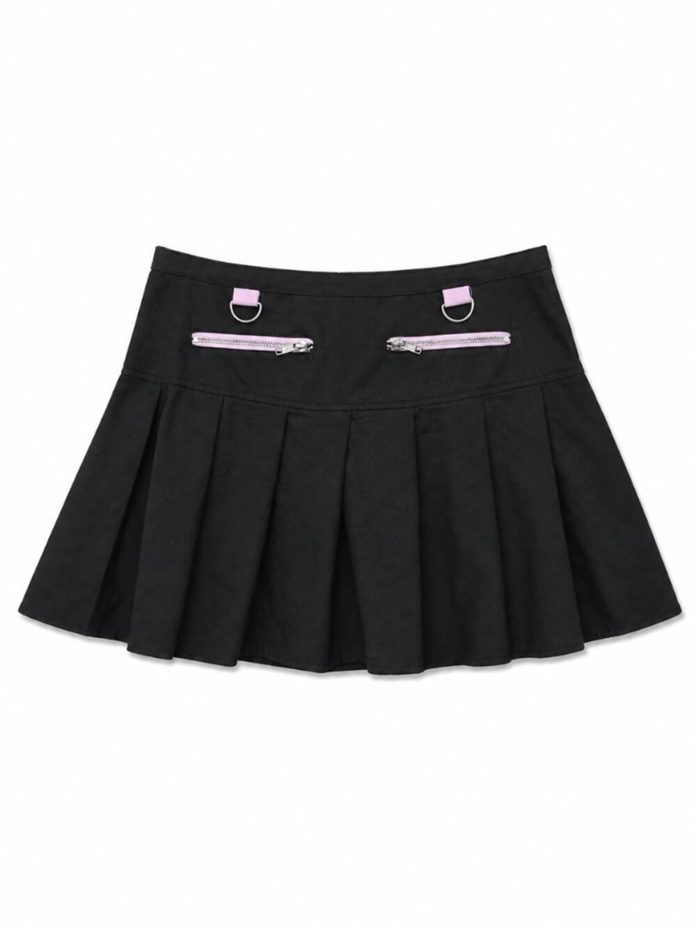 Social Collision Black Pleated Mini Skirt with Pink Accents, Size Medium